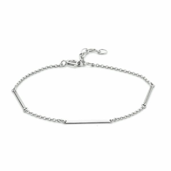 armband balkjes 1,6 mm 15,5 + 2,5 mm zilver gerhodineerd