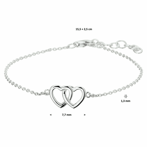 armband hart 15,5 + 2,5 cm zilver gerhodineerd