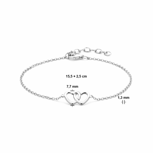 armband hart 15,5 + 2,5 cm zilver gerhodineerd
