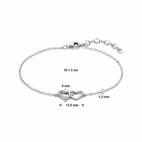 armband hartjes en zirkonia 16 + 3 cm zilver gerhodineerd