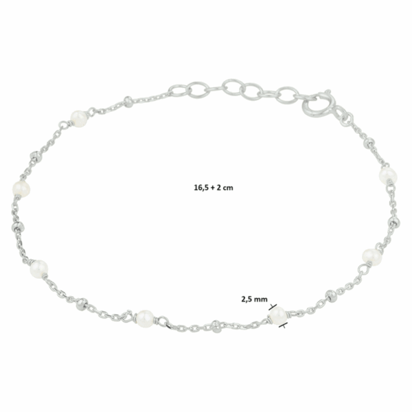 armband parel 16,5 + 2 cm zilver gerhodineerd