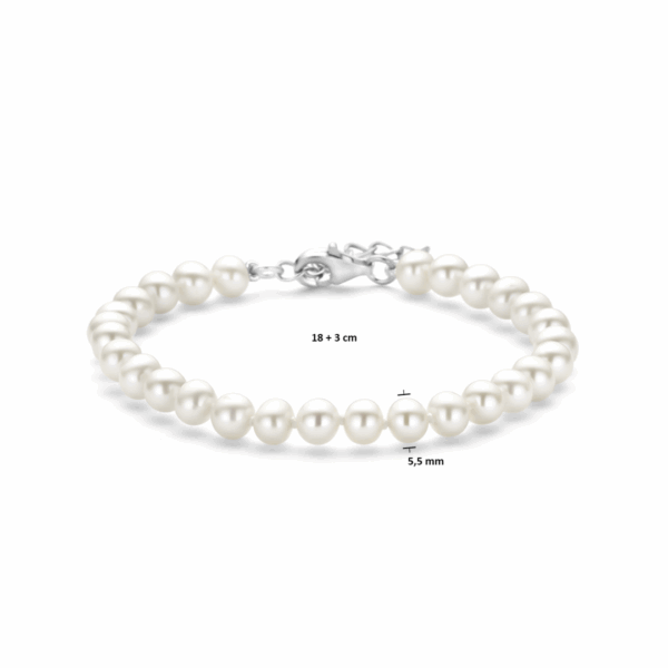 armband parel 5,5 mm 18 + 3 cm zilver gerhodineerd