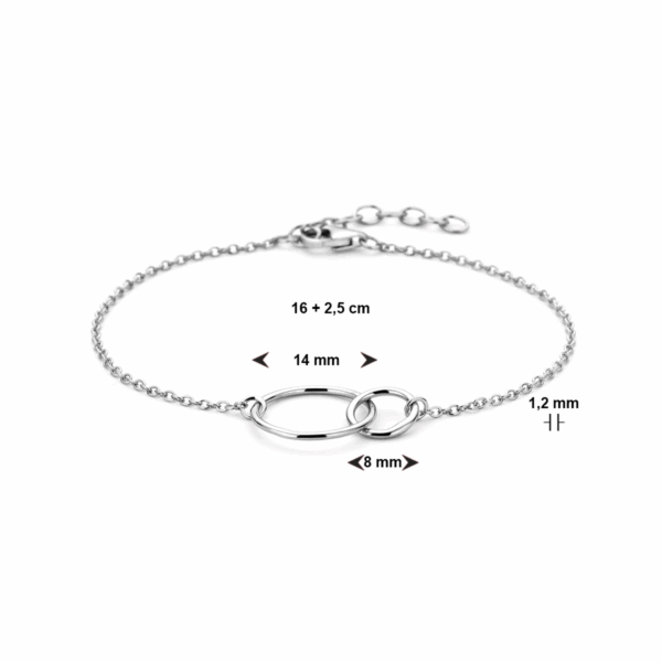 armband rondjes 16 + 2,5 cm zilver gerhodineerd