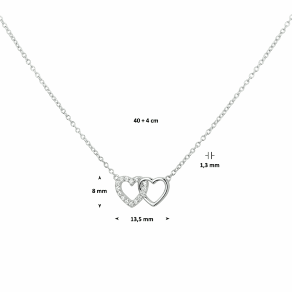 collier hartjes zirkonia 40 + 4 cm zilver gerhodineerd