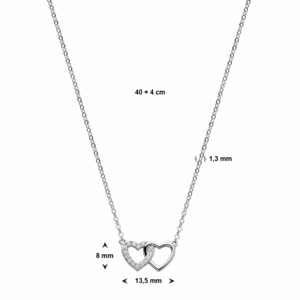collier hartjes zirkonia 40 + 4 cm zilver gerhodineerd