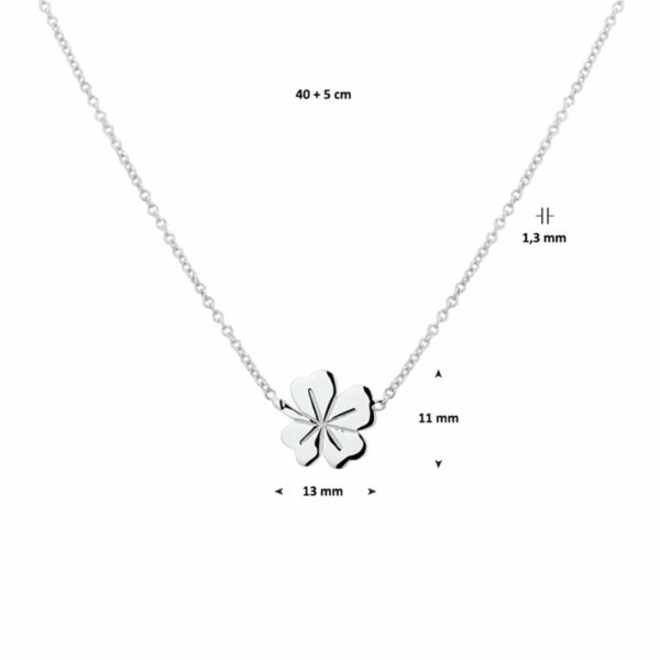 collier klaver 41 + 4 cm zilver gerhodineerd
