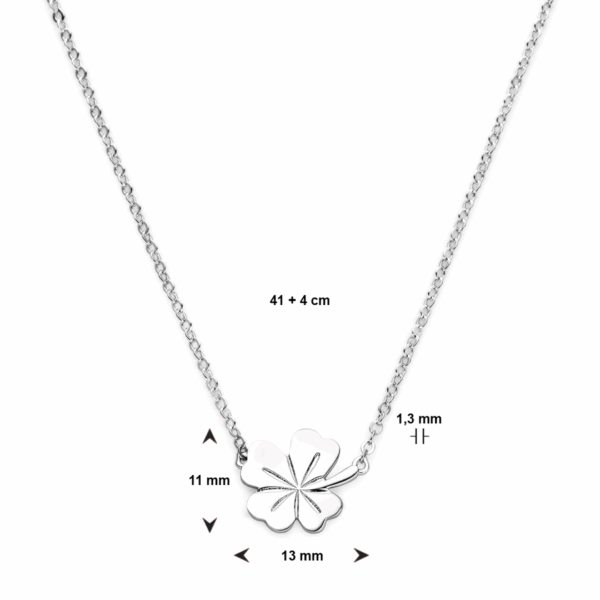 collier klaver 41 + 4 cm zilver gerhodineerd