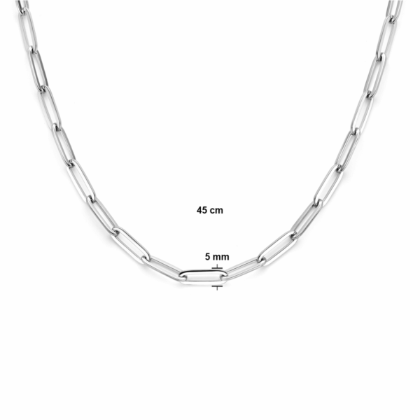 collier paperclip vierkante buis 5,0 mm 45 cm zilver gerhodineerd