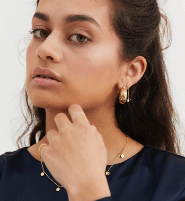 Flower Garland Stamped Hoop Earrings