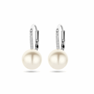 oorhangers parel en zirkonia brisur haak zilver gerhodineerd