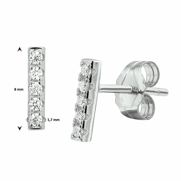 oorknoppen balkje zirkonia zilver gerhodineerd